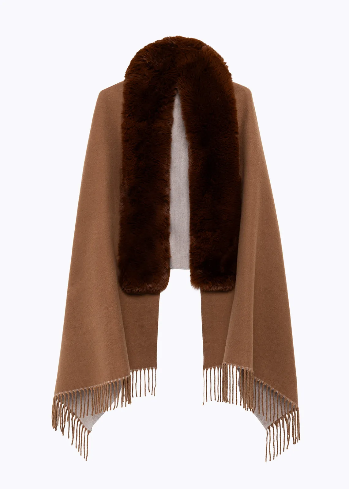 KNIT STOLE WITH FAUX FUR COLLAR