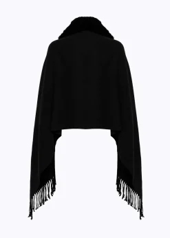 KNIT STOLE WITH FAUX FUR COLLAR