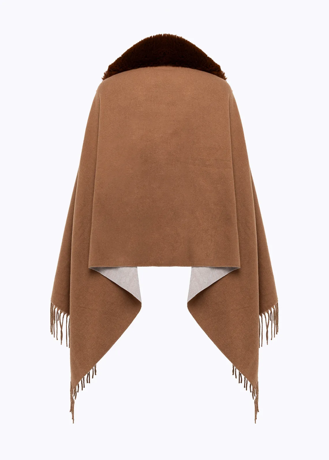 KNIT STOLE WITH FAUX FUR COLLAR