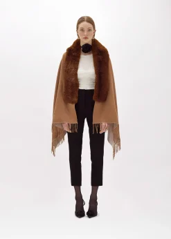 KNIT STOLE WITH FAUX FUR COLLAR