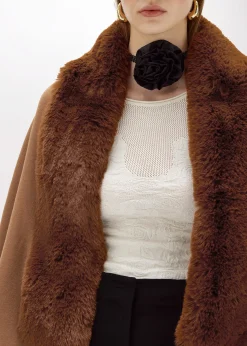 KNIT STOLE WITH FAUX FUR COLLAR