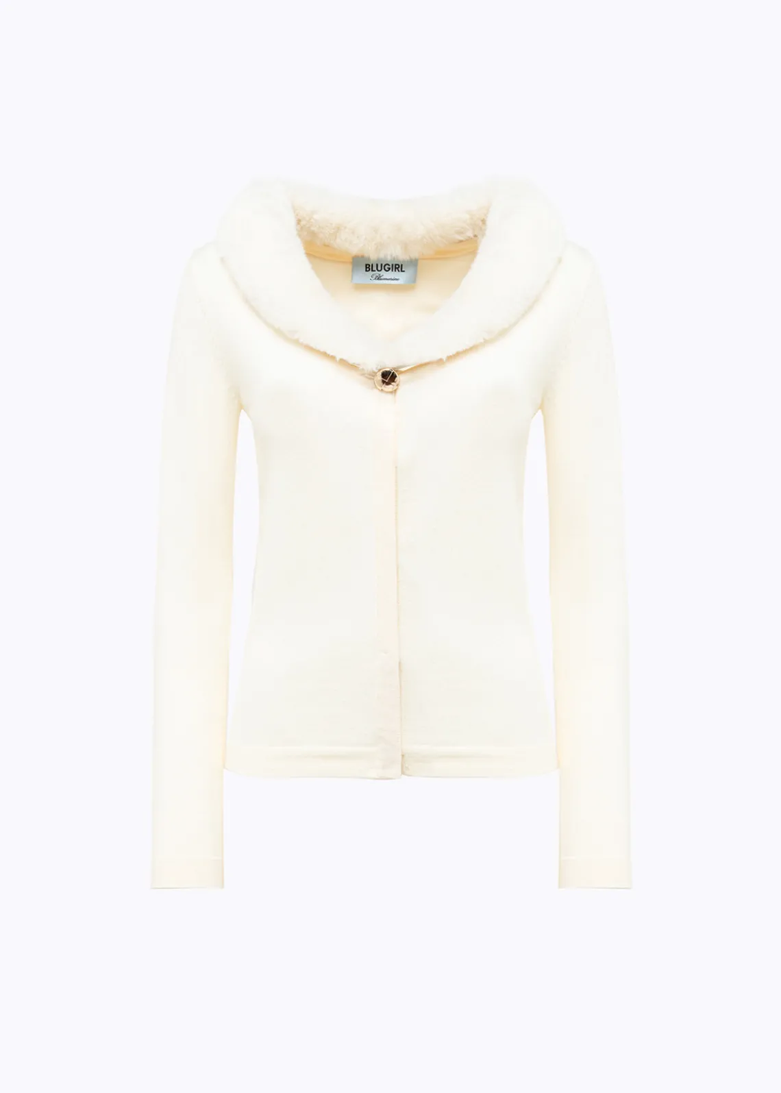 KNITTED CARDIGAN WITH COLLAR IN FAUX FUR