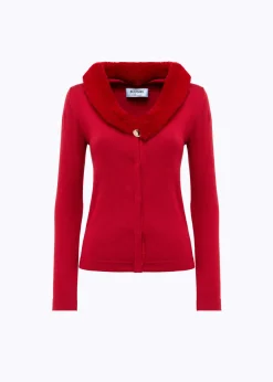 KNITTED CARDIGAN WITH COLLAR IN FAUX FUR