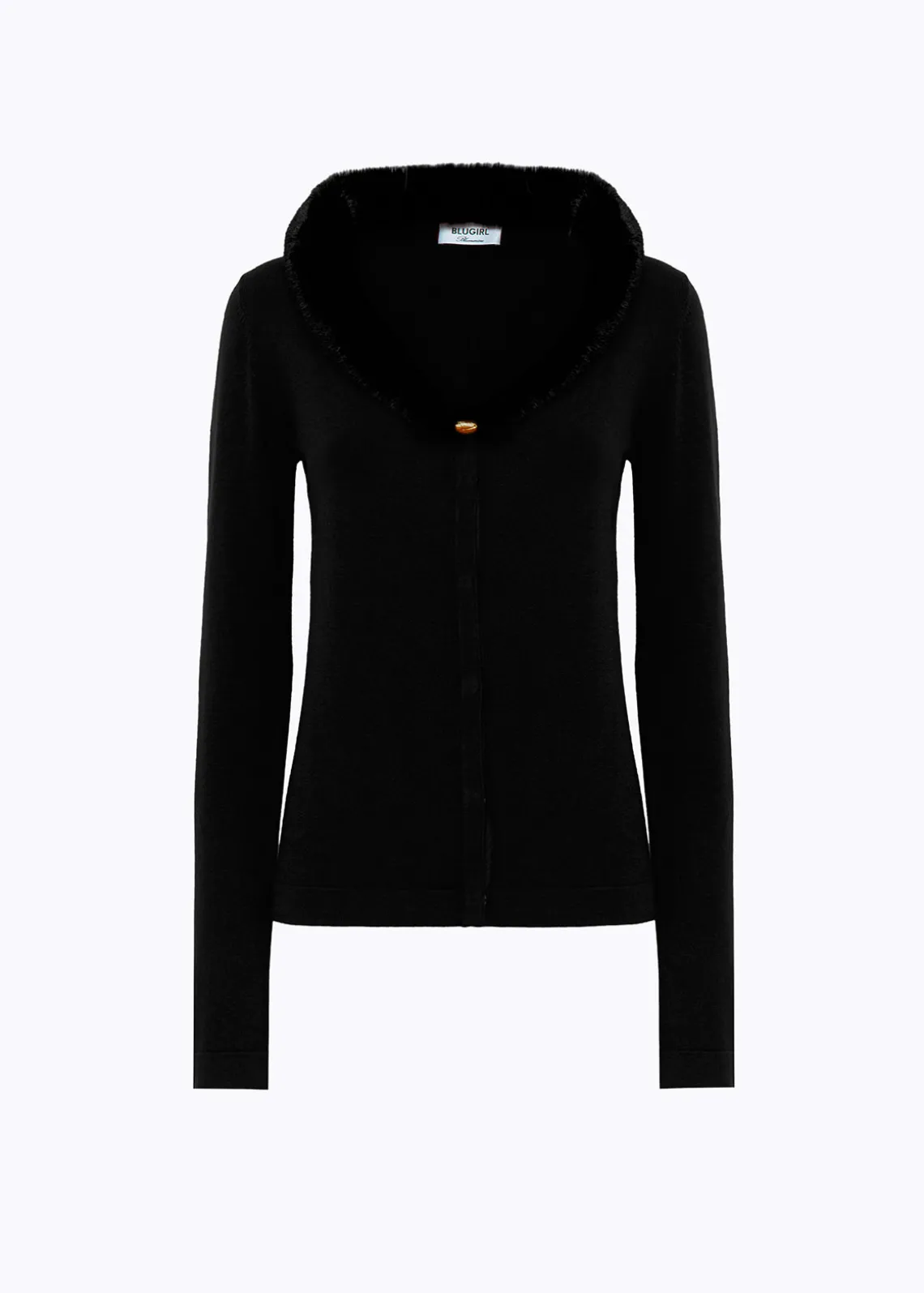 KNITTED CARDIGAN WITH COLLAR IN FAUX FUR