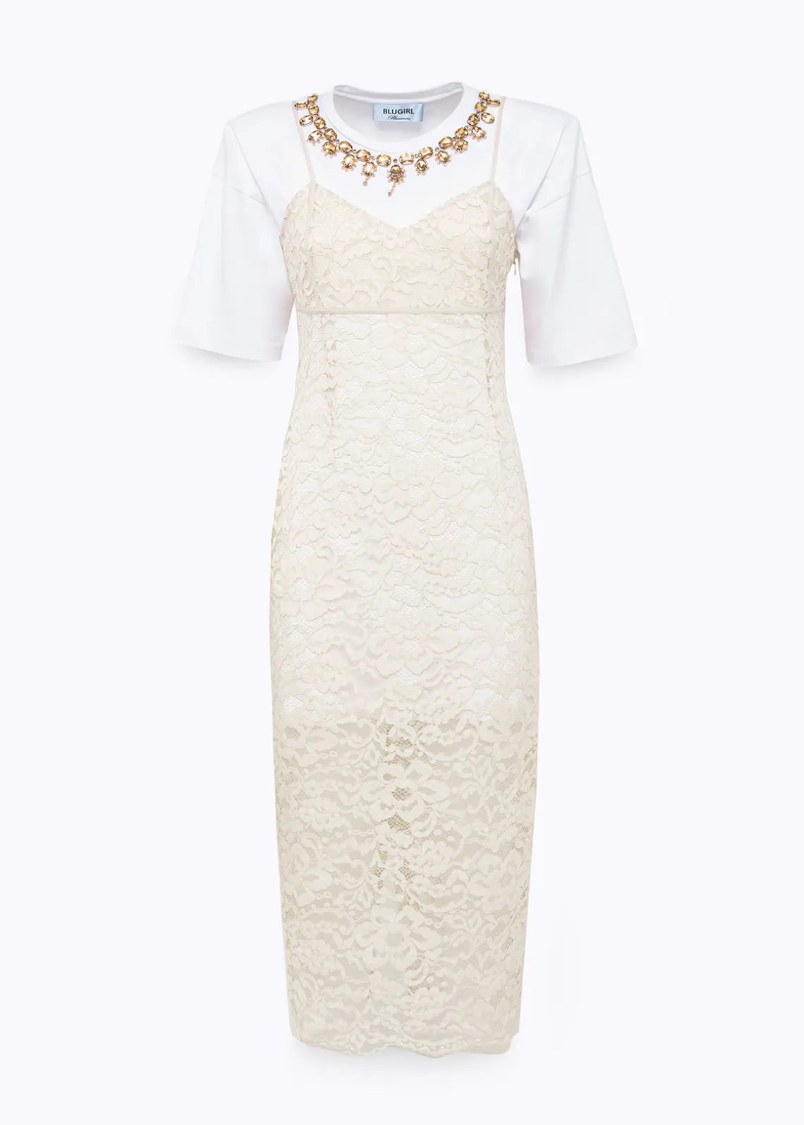 LACE DRESS AND T-SHIRT IN JERSEY WITH EMBROIDERY