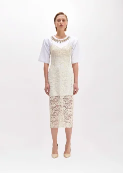 LACE DRESS AND T-SHIRT IN JERSEY WITH EMBROIDERY