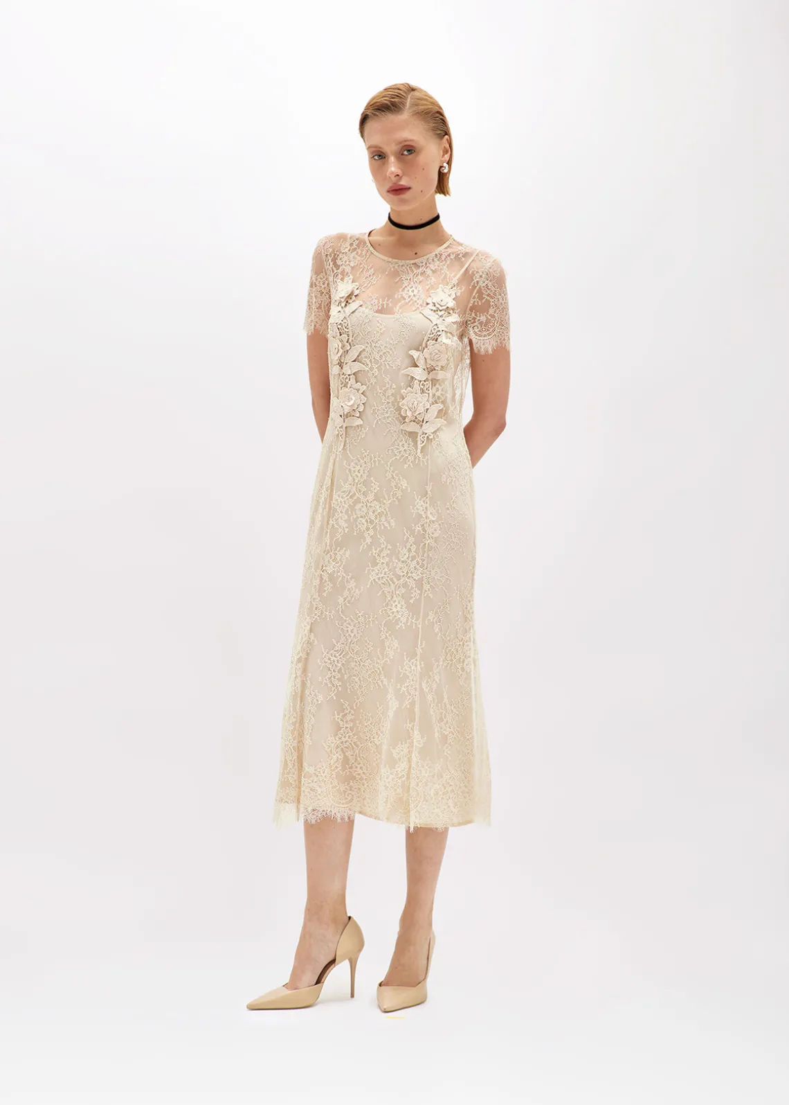LACE MIDI DRESS WITH EMBROIDERY