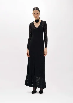 LACE STITCH LONG DRESS WITH EMBROIDERY