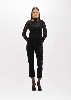 LACE STITCH SWEATER WITH EMBROIDERY