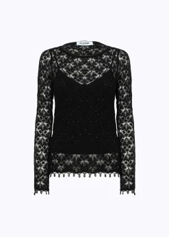 LACE STITCH SWEATER WITH EMBROIDERY