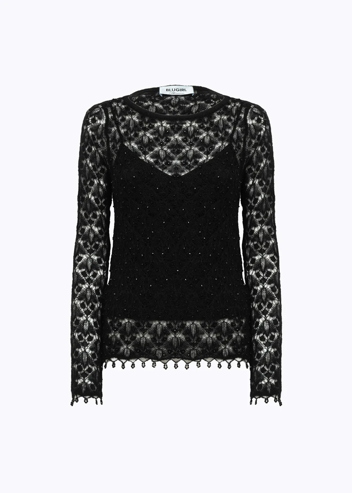 LACE STITCH SWEATER WITH EMBROIDERY