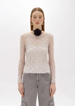 LACE STITCH SWEATER WITH EMBROIDERY