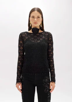 LACE STITCH SWEATER WITH EMBROIDERY