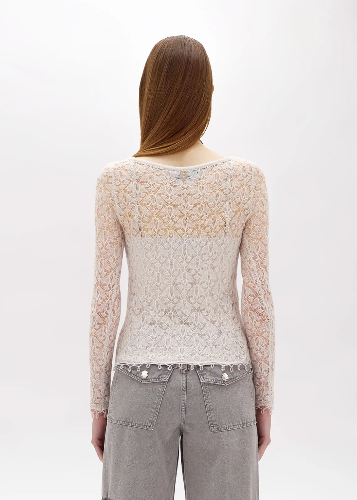 LACE STITCH SWEATER WITH EMBROIDERY