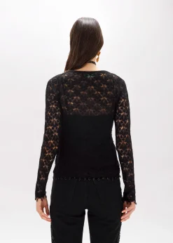 LACE STITCH SWEATER WITH EMBROIDERY