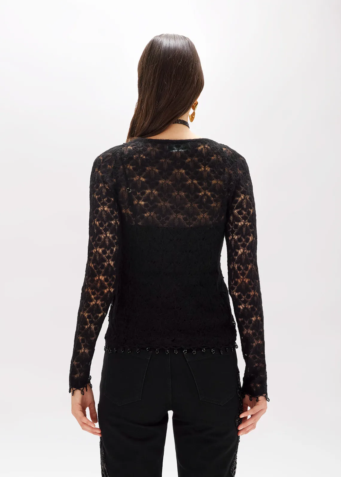 LACE STITCH SWEATER WITH EMBROIDERY