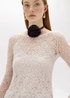 LACE STITCH SWEATER WITH EMBROIDERY