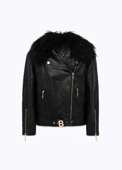 LEATHER BIKER JACKET WITH FAUX FUR