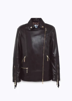 LEATHER BIKER JACKET WITH FRINGES