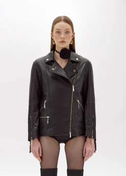 LEATHER BIKER JACKET WITH FRINGES