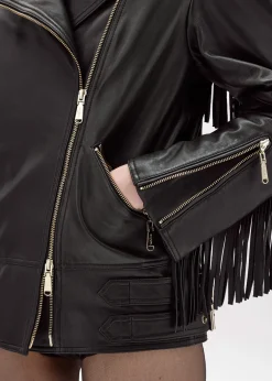 LEATHER BIKER JACKET WITH FRINGES