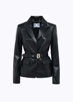 LEATHER BLAZER JACKET WITH BELT