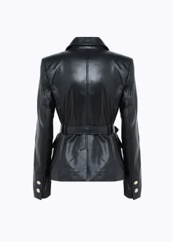 LEATHER BLAZER JACKET WITH BELT