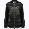 LEATHER BOMBER JACKET WITH CRYSTAL RIVETS