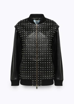 LEATHER BOMBER JACKET WITH CRYSTAL RIVETS