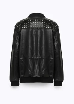 LEATHER BOMBER JACKET WITH CRYSTAL RIVETS