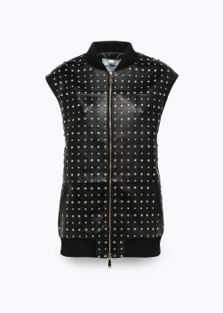 LEATHER BOMBER JACKET WITH CRYSTAL RIVETS