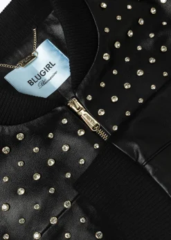 LEATHER BOMBER JACKET WITH CRYSTAL RIVETS