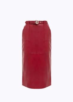 LEATHER MIDI SKIRT WITH BELT