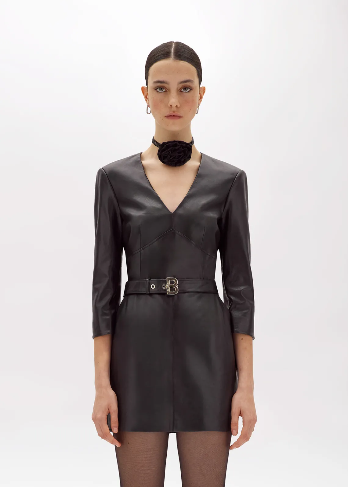 LEATHER MINI DRESS WITH BELT