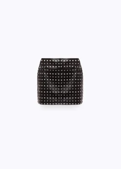 LEATHER MINI SKIRT WITH CRYSTAL RIVETS