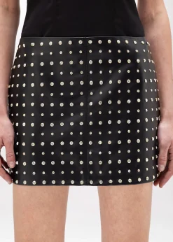 LEATHER MINI SKIRT WITH CRYSTAL RIVETS