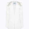 LINEN BLEND OVERSIZED BLAZER JACKET WITH PATCH