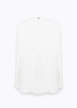 LINEN BLEND OVERSIZED BLAZER JACKET WITH PATCH