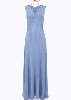 LONG DRESS WITH DRAPED DETAILS AND NECKLACE
