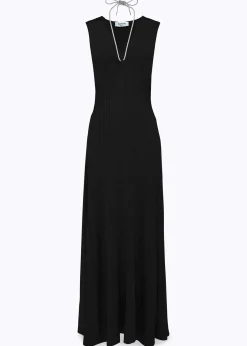 LONG DRESS WITH DRAPED DETAILS AND NECKLACE