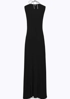LONG DRESS WITH DRAPED DETAILS AND NECKLACE