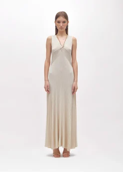 LONG DRESS WITH DRAPED DETAILS AND NECKLACE