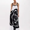 LONG POPLIN DRESS WITH ROSE DECORATION