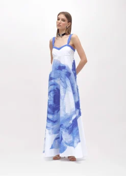 LONG POPLIN DRESS WITH ROSE DECORATION
