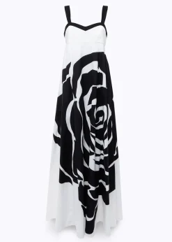 LONG POPLIN DRESS WITH ROSE DECORATION