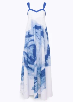 LONG POPLIN DRESS WITH ROSE DECORATION