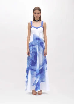 LONG POPLIN DRESS WITH ROSE DECORATION