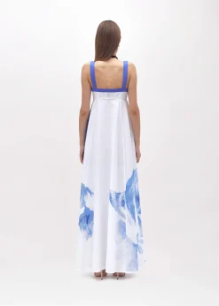 LONG POPLIN DRESS WITH ROSE DECORATION