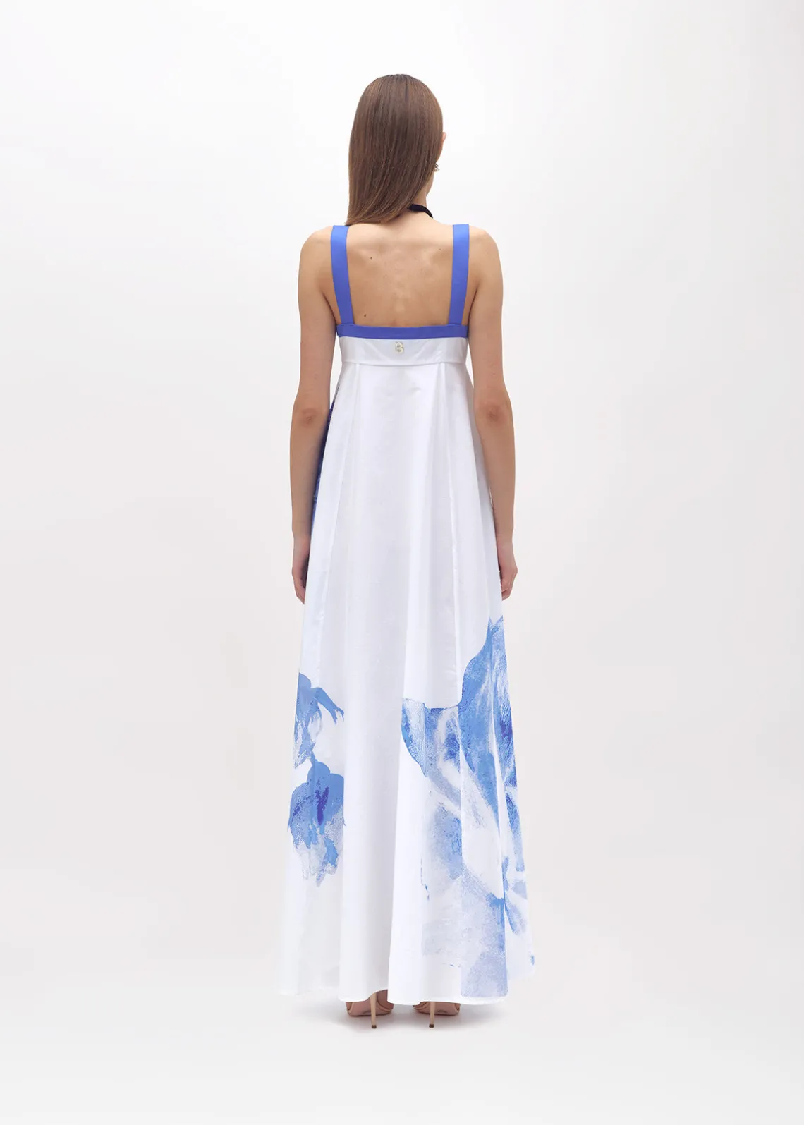 LONG POPLIN DRESS WITH ROSE DECORATION