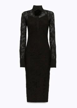 Longuette dress in stretch lace